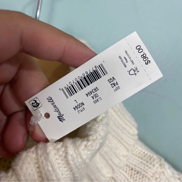 Madewell Marled Wide Rib Mockneck Sweater‎ Knit Striped Green Cream Sz Large - Picture 8 of 8